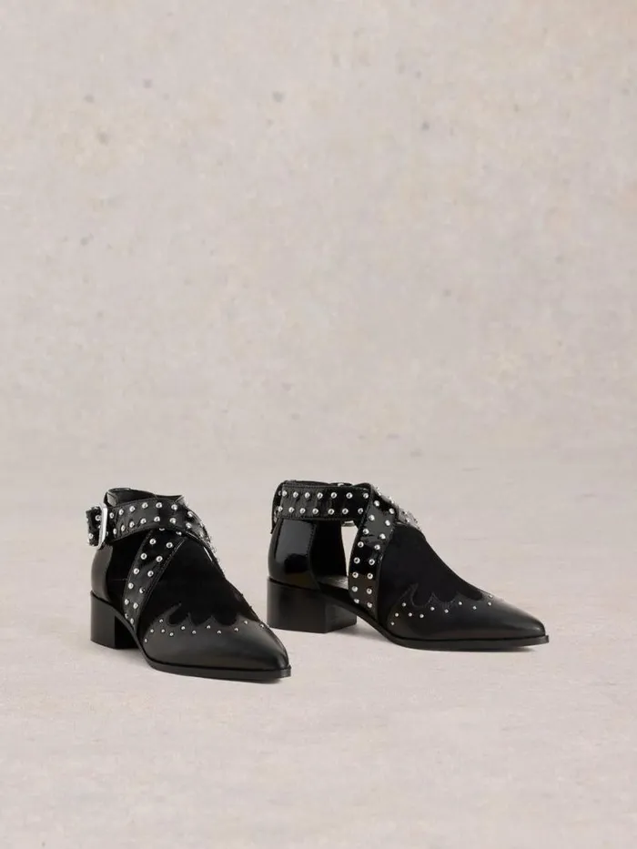 Women Studded Ankle Boot Pure Black White Stuff Boots