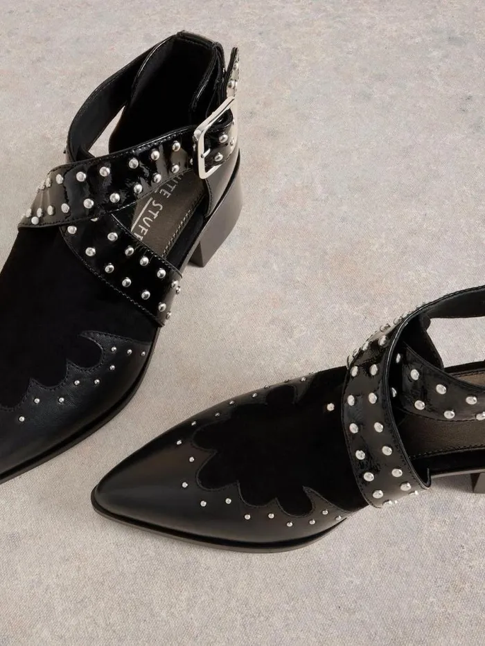 Women Studded Ankle Boot Pure Black White Stuff Boots