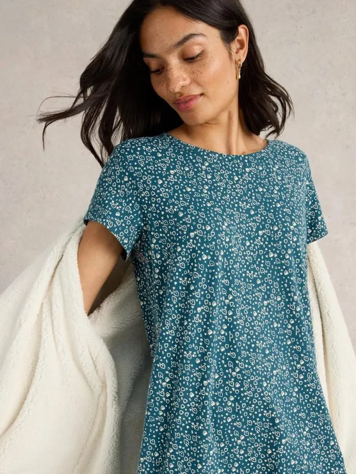 Women Tilda Midi Jersey Nightie Teal Print White Stuff Nightwear Women Tilda Midi Jersey Nightie Teal Print White Stuff Nightwear