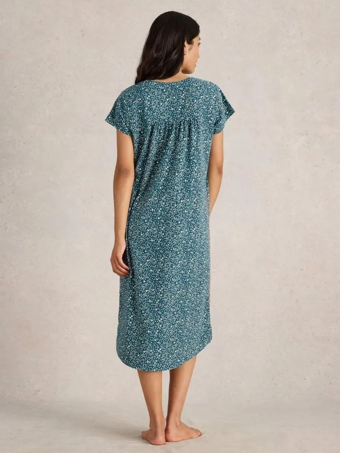 Women Tilda Midi Jersey Nightie Teal Print White Stuff Nightwear Women Tilda Midi Jersey Nightie Teal Print White Stuff Nightwear