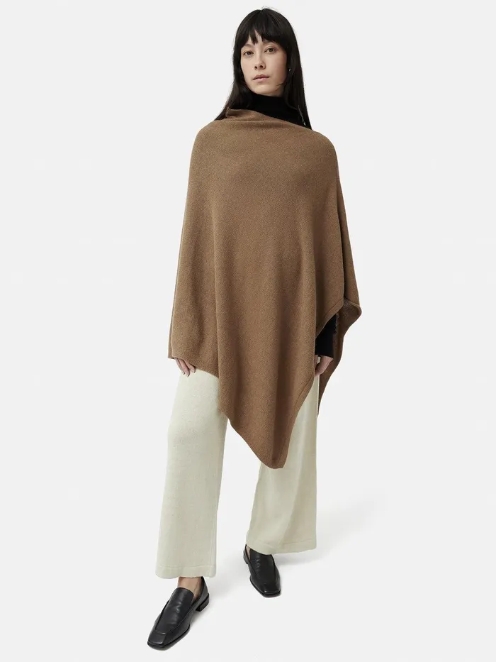 Women Wool Cashmere Blend Drape Poncho Camel Jigsaw Ponchos and Scarves